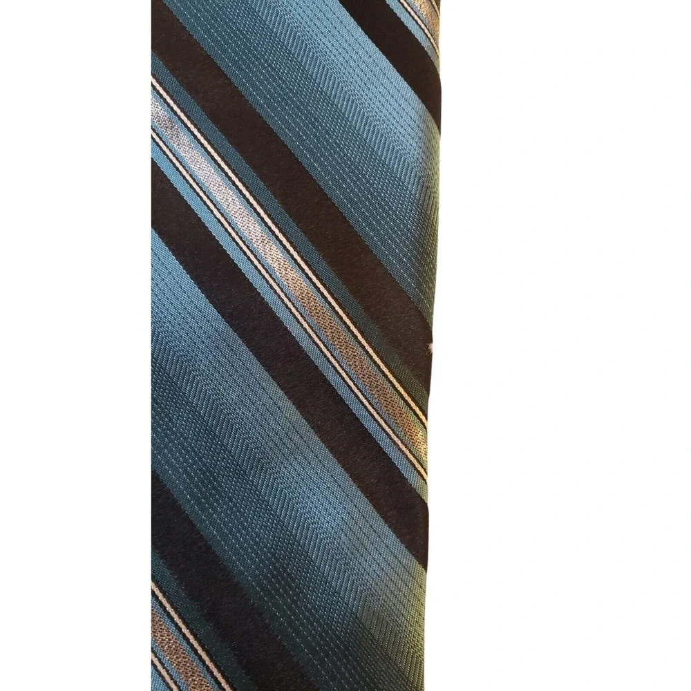 Croft & Barrow Luxury Silk Tie Classic Designer Striped Black Blue‎ Silver
